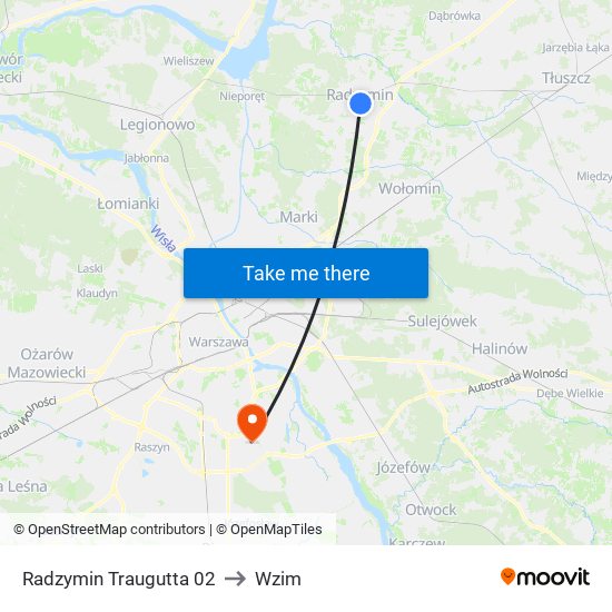 Radzymin Traugutta 02 to Wzim map