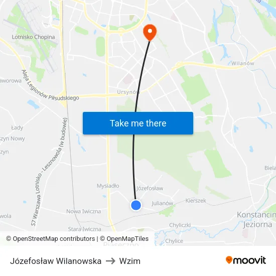 Józefosław Wilanowska to Wzim map