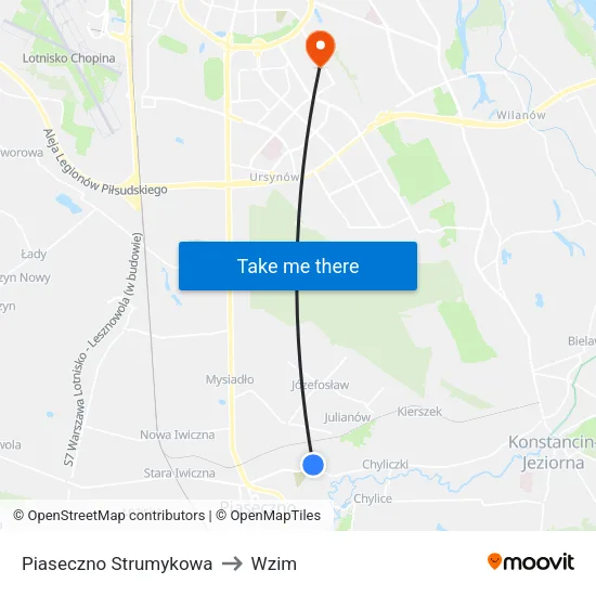 Piaseczno Strumykowa to Wzim map