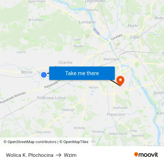 Wolica K. Płochocina to Wzim map