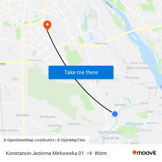 Konstancin-Jeziorna Mirkowska 01 to Wzim map