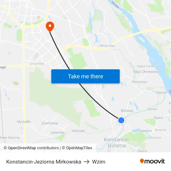 Konstancin-Jeziorna Mirkowska to Wzim map