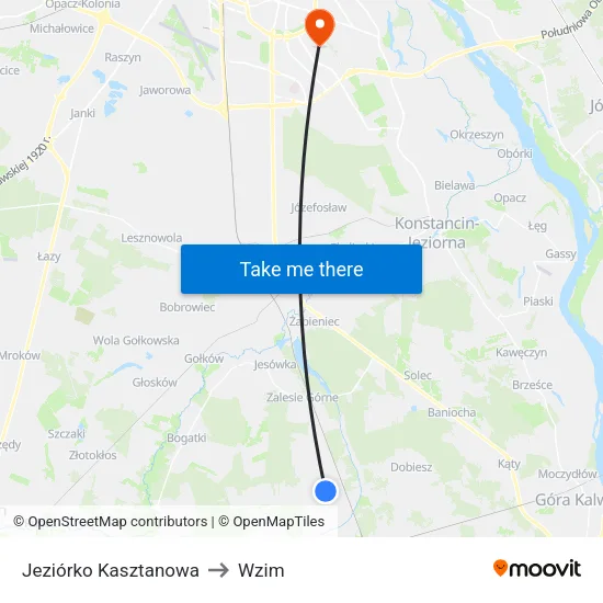 Jeziórko Kasztanowa to Wzim map