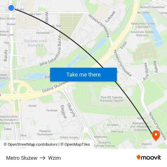 Metro Służew to Wzim map