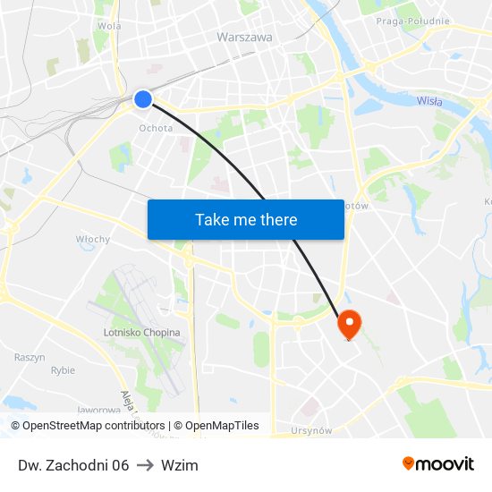 Dw. Zachodni 06 to Wzim map