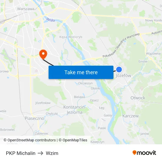 PKP Michalin to Wzim map