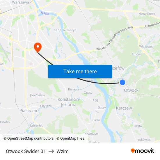 Otwock Świder 01 to Wzim map