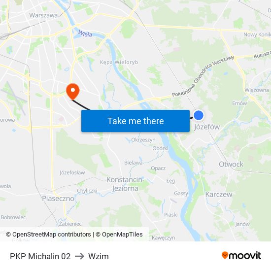 PKP Michalin to Wzim map