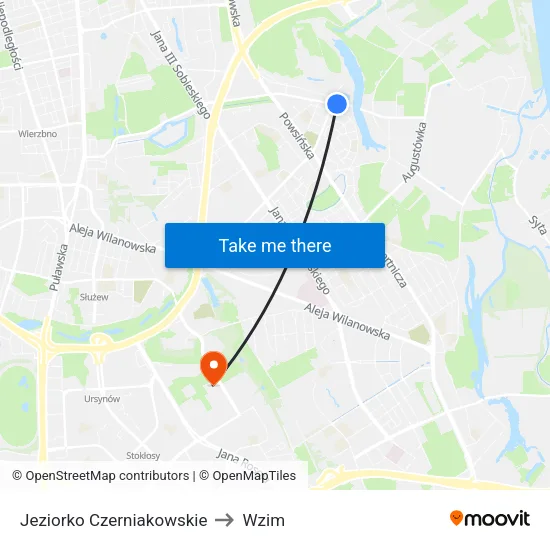 Jeziorko Czerniakowskie to Wzim map