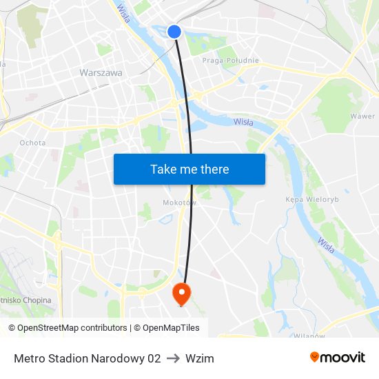 Metro Stadion Narodowy to Wzim map