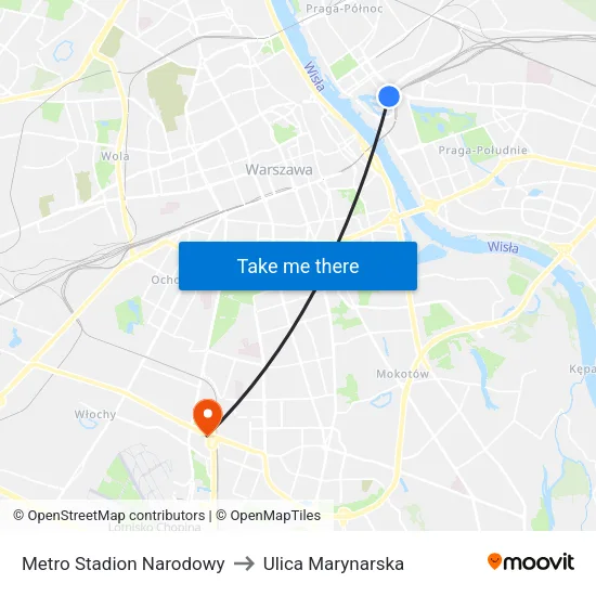 Metro Stadion Narodowy to Ulica Marynarska map