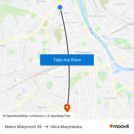 Metro Marymont to Ulica Marynarska map