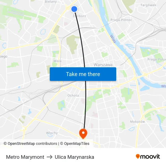 Metro Marymont to Ulica Marynarska map