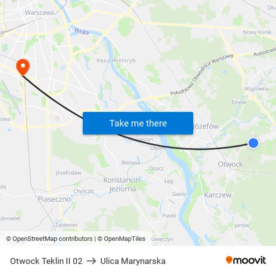 Otwock Teklin II to Ulica Marynarska map