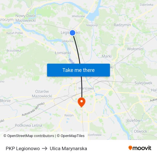 PKP Legionowo to Ulica Marynarska map