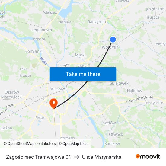 Zagościniec Tramwajowa 01 to Ulica Marynarska map