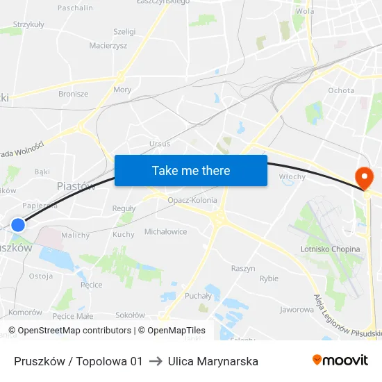 Pruszków / Topolowa 01 to Ulica Marynarska map