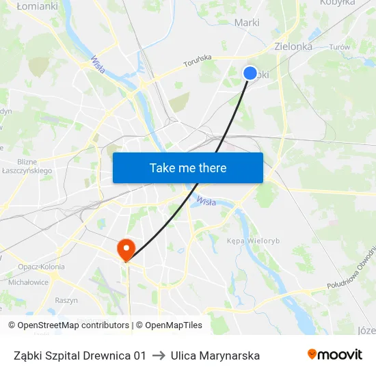 Ząbki Szpital Drewnica 01 to Ulica Marynarska map