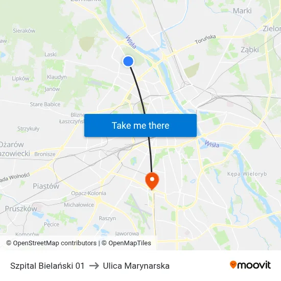 Szpital Bielański 01 to Ulica Marynarska map