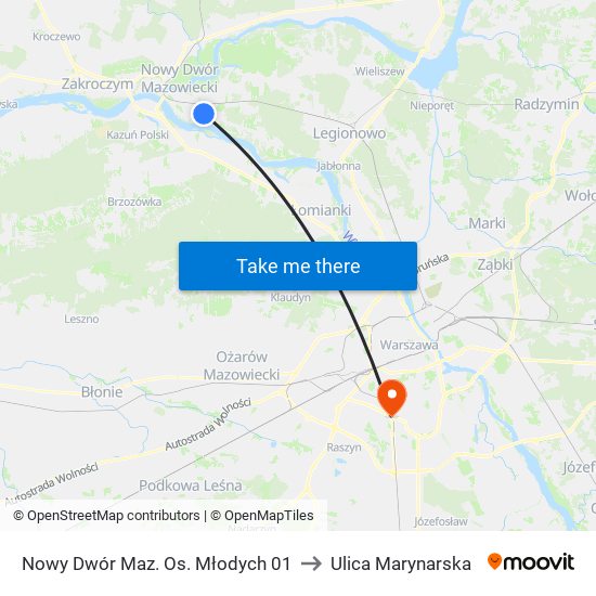 Nowy Dwór Maz. Os. Młodych 01 to Ulica Marynarska map