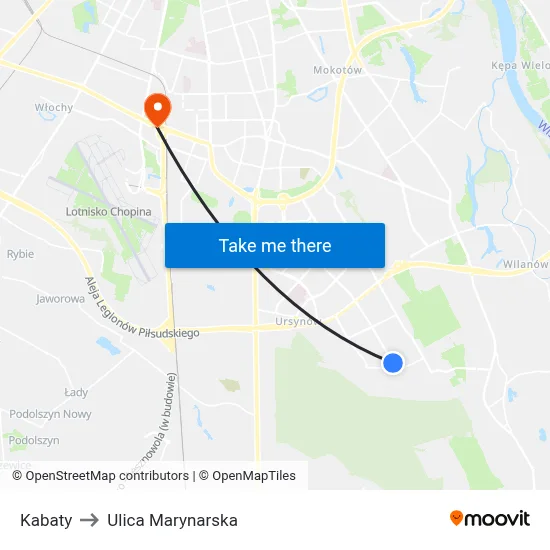 Kabaty to Ulica Marynarska map