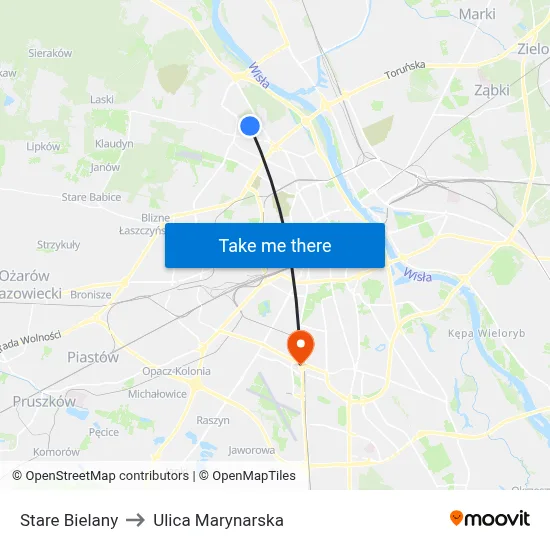 Stare Bielany to Ulica Marynarska map