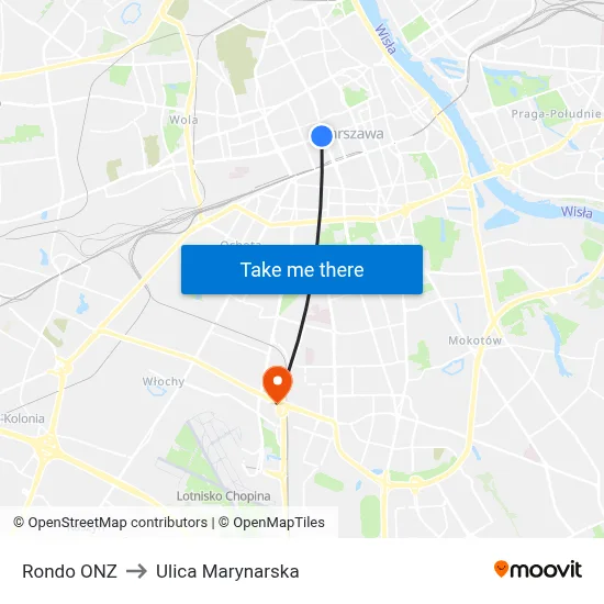 Rondo ONZ to Ulica Marynarska map