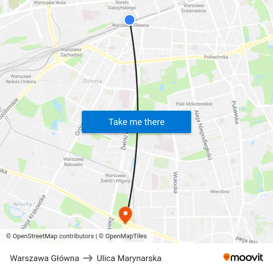 Warszawa Główna to Ulica Marynarska map