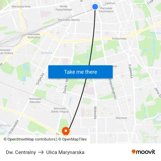 Dw. Centralny to Ulica Marynarska map