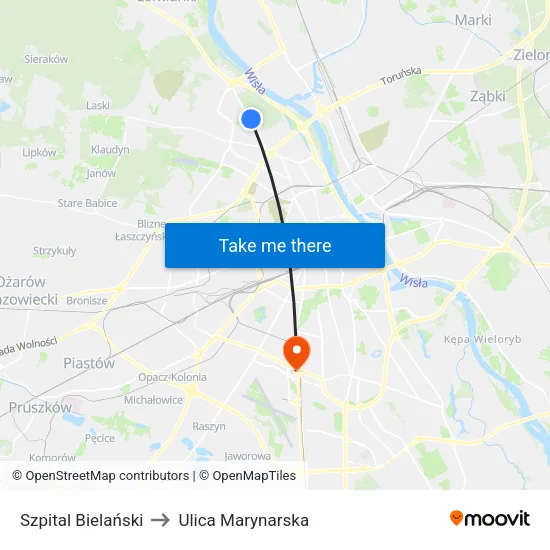 Szpital Bielański to Ulica Marynarska map