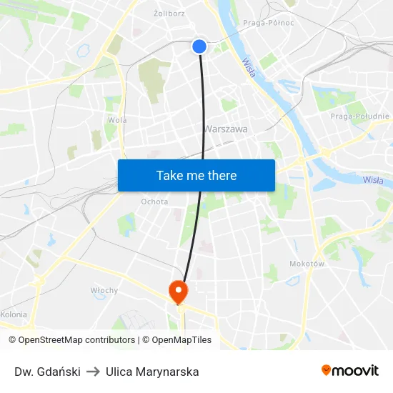 Dw. Gdański to Ulica Marynarska map