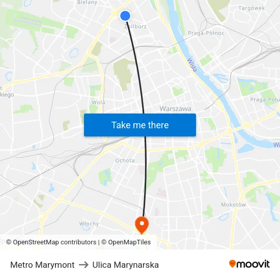 Metro Marymont to Ulica Marynarska map