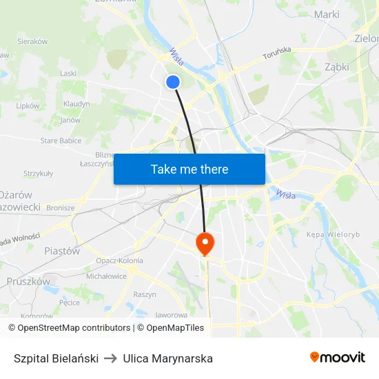 Szpital Bielański to Ulica Marynarska map