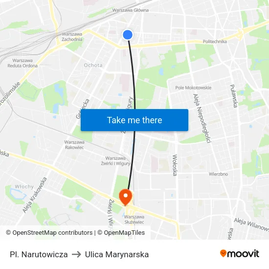 Pl. Narutowicza to Ulica Marynarska map
