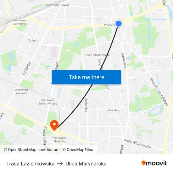 Trasa Łazienkowska to Ulica Marynarska map