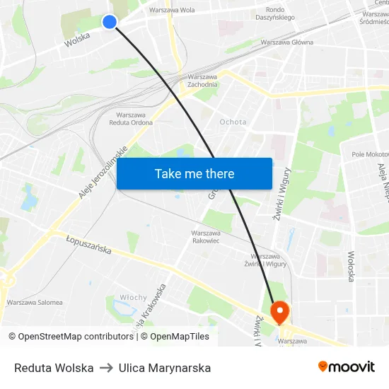Reduta Wolska to Ulica Marynarska map