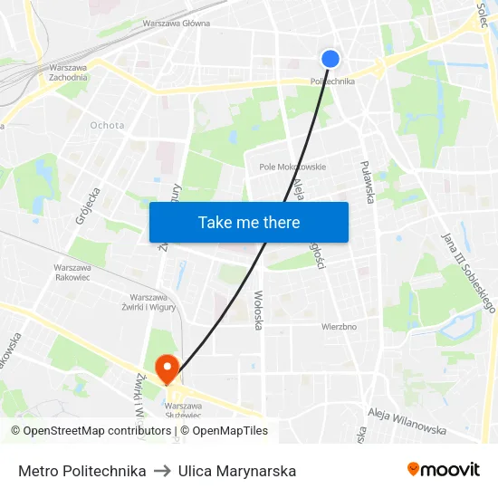 Metro Politechnika to Ulica Marynarska map