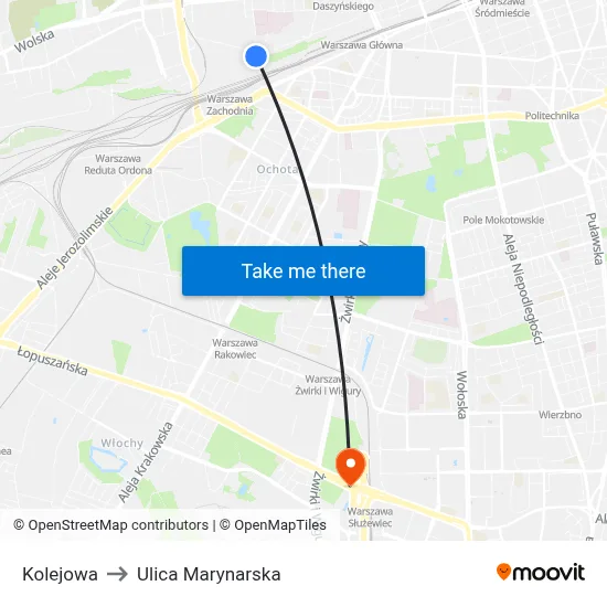 Kolejowa to Ulica Marynarska map