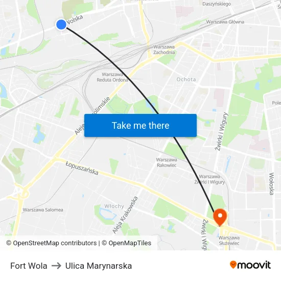 Fort Wola to Ulica Marynarska map