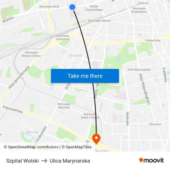 Szpital Wolski to Ulica Marynarska map