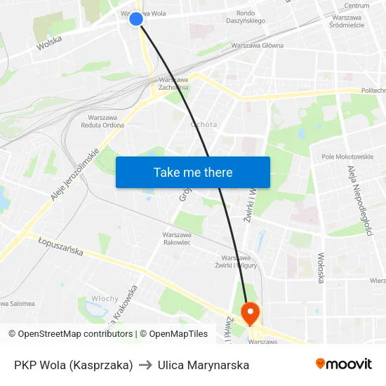 PKP Wola (Kasprzaka) to Ulica Marynarska map