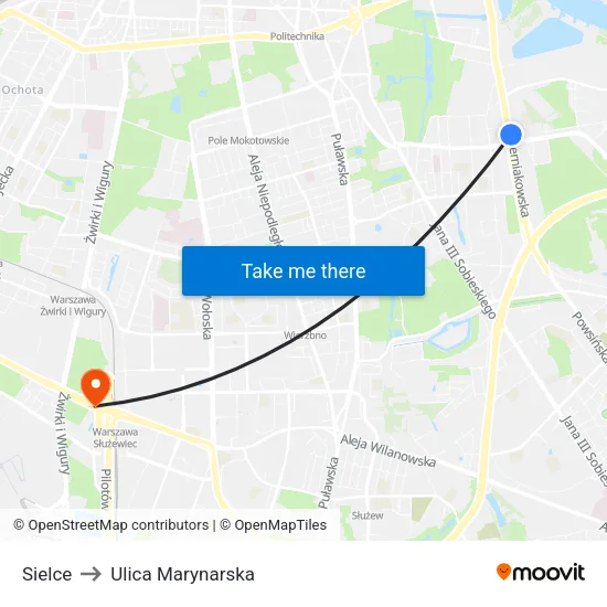 Sielce to Ulica Marynarska map