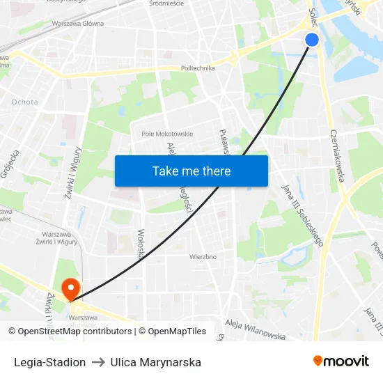 Legia - Stadion to Ulica Marynarska map