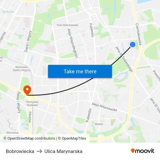 Bobrowiecka to Ulica Marynarska map