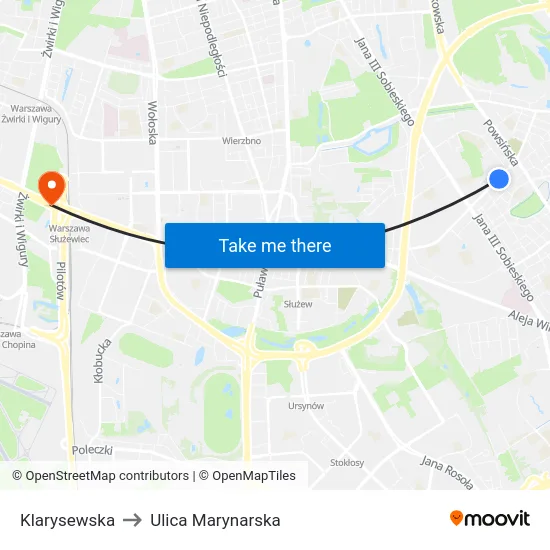 Klarysewska to Ulica Marynarska map