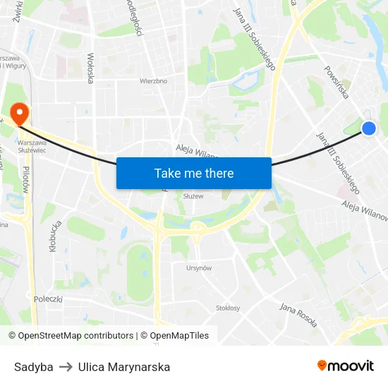 Sadyba to Ulica Marynarska map