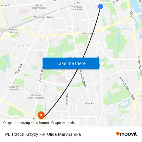 Pl. Trzech Krzyży to Ulica Marynarska map