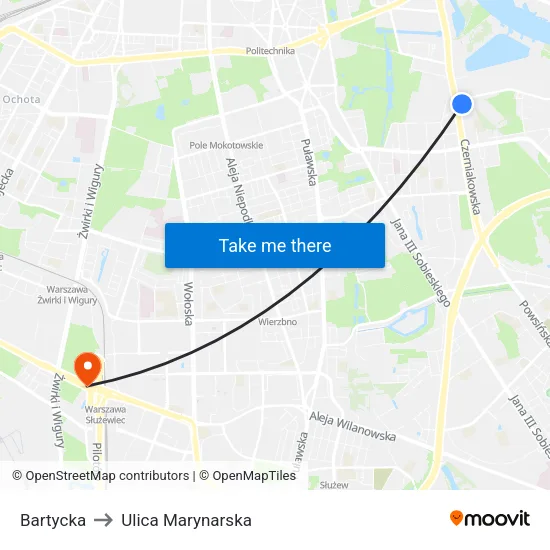 Bartycka to Ulica Marynarska map