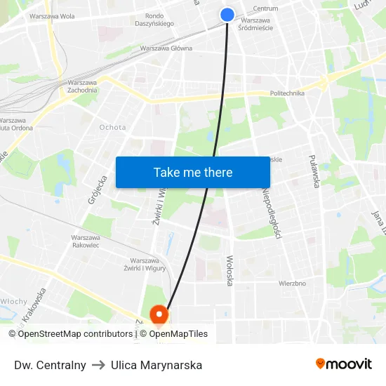 Dw. Centralny to Ulica Marynarska map