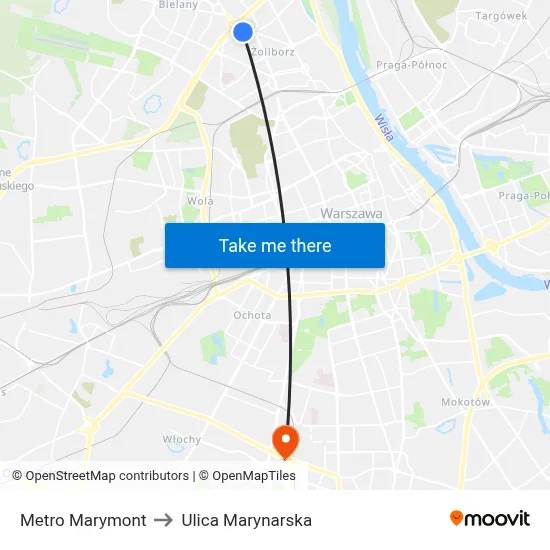 Metro Marymont to Ulica Marynarska map